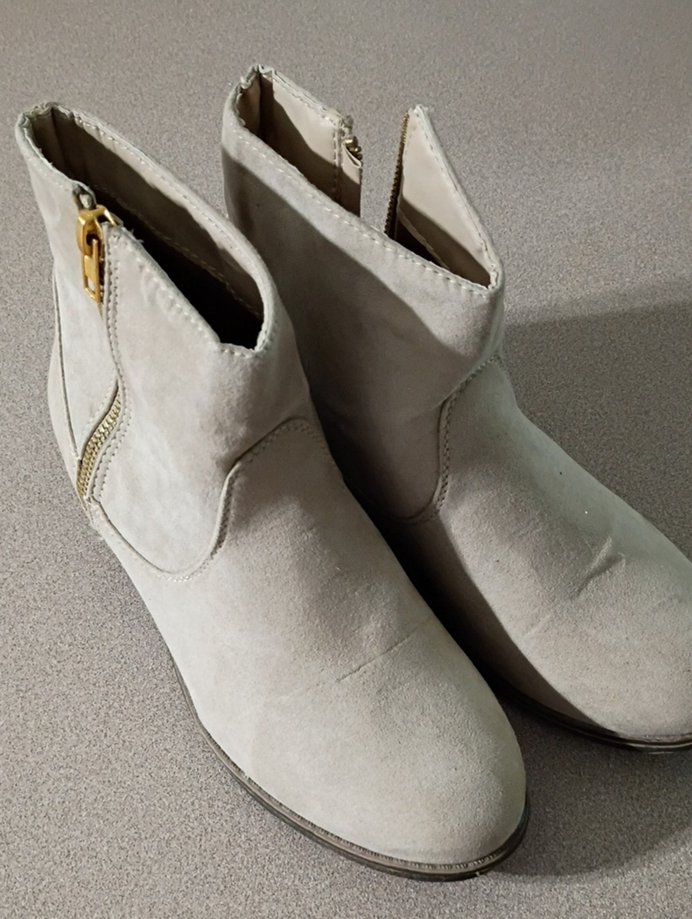 Route 66 Taupe Suede Ankle Booties with Gold Zipper